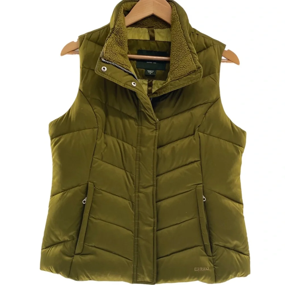 Eddie Bauer EB550 Green Goose Down Full Zip Puffer Vest Size Medium